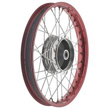 Speichenrad 1,5x16 palců hliníkový disk červeně eloxovaný a leštěný + chromované paprsky