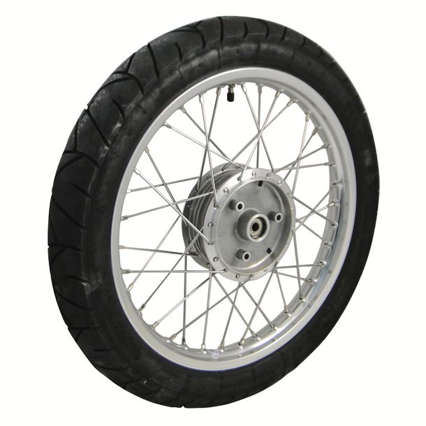 Rueda completa, trasera - llanta de aleación pulida de 1,5x16 pulgadas, radios de acero inoxidable+neumático Heidenau K55