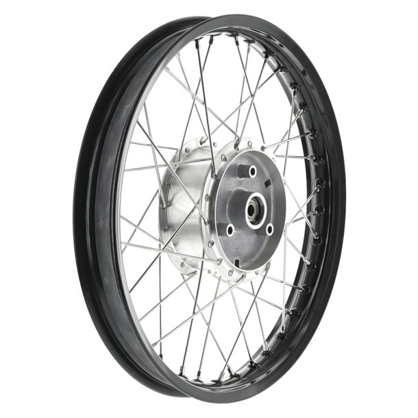 Spoked wheel 1,5x16 inch - alloy rim black anodize+polished + stainless steel spokes+tuning wheel hub