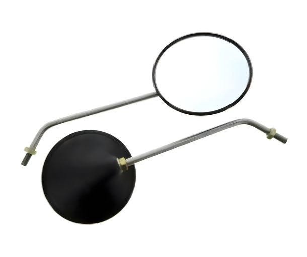 2 x specchietto retrovisore, forma a camma/forma a conchiglia, filettatura M10, diametro 122 mm, braccio specchio in acciaio inox