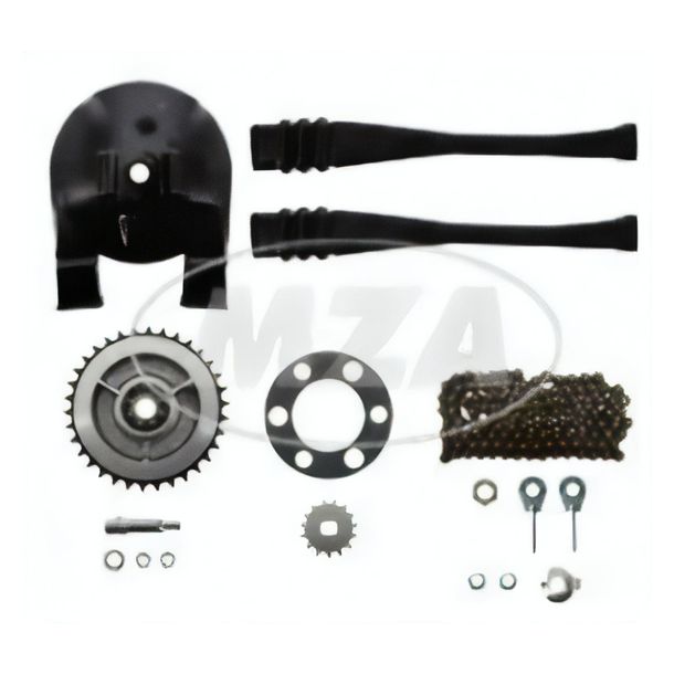 Set catena Simson con minuteria - SR4-2, SR4-3 - supporto Z=34, catena a rulli 110 maglie, pignone di trasmissione Z=14