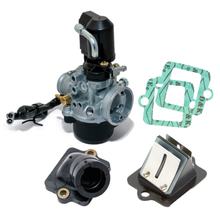 Karburátorová sada MXT RACING 17,5mm kompletní s automatickým sytičem, membranový blok, sací potrubí a těsnění pro Piaggio / Gilera