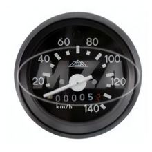 Simson Tachometer mit Beleuchtung und Blinkkontrollleuchte grün, schwarzen Ring - ø 60 mm - Anzeigebereich bis 140 km / h - z.B. für S51, S53, S70