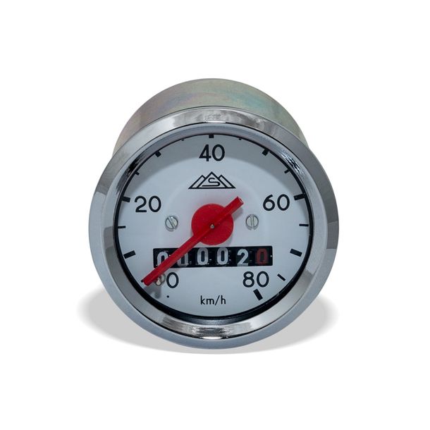 Simson snelheidsmeter met verlichting - witte wijzerplaat - ø 48 mm - S50 - 80 km/h versie