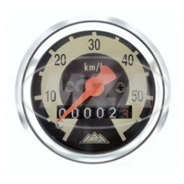 Velocímetro Simson para SR2E, SR4-1, KR50, Ø 48 mm, versión 60 km/h - escala negro/marfil claro, cristal de cuentakilómetros abovedado, anillo cromado