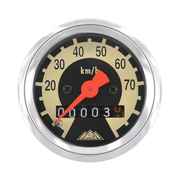 Compteur de vitesse Simson — Diamètre 48 mm — Cadran noir/ivoire clair — KR51, SR4-2, SR4-3, SR4-4 (version 70 km/h)