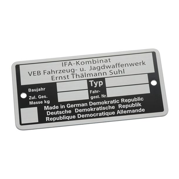Typenschild - IFA Kombinat VEB Fajas - neutrale Ausführung, bis Baujahr 1990
