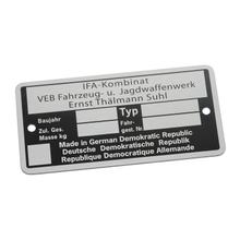 Typenschild - IFA Kombinat VEB Fajas - neutrale Ausführung, bis Baujahr 1990