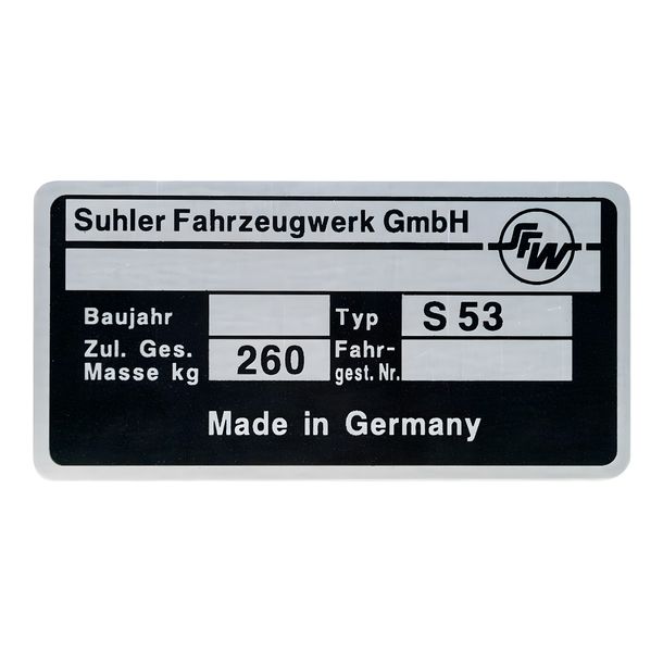 Targhetta Simson - S53 - Suhler Fahrzeugwerk GmbH - dal 1992 al 1998