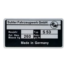 Simson Typenschild - S53 - Suhler Fahrzeugwerk GmbH - 1992 bis 1998