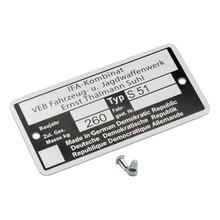 Simson Set Rahmenplakette, Typenschild für S51 mit 2x Kerbnagel Ø2,5x5mm