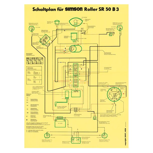Simson wiring diagram, color poster for SR50 B3