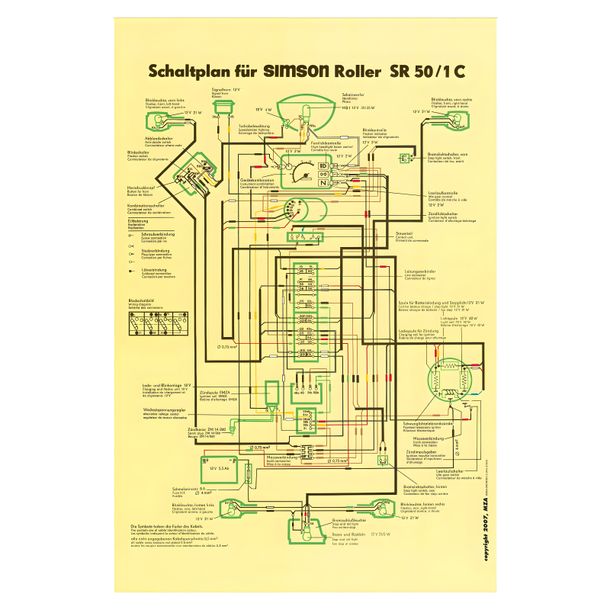 Simson wiring diagram, color poster for SR50/1 C (12V, without electric start)