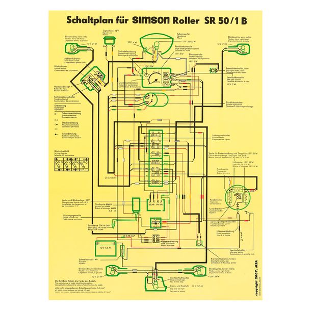 Simson wiring diagram, color poster for SR50/1 B