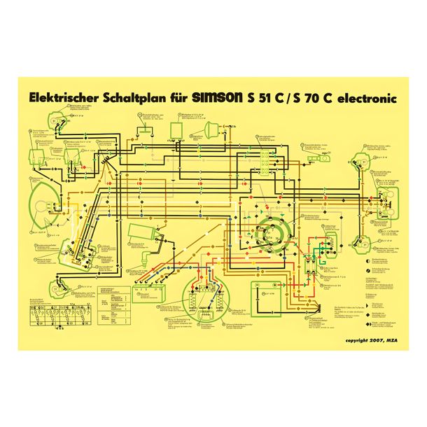 Schema elettrico Simson, poster a colori per S51C, S70C - elettronica 6V - accensione elettronica