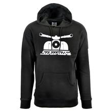 Hoodie with kangaroo pockets, black, size: XS - motif: 55 years swallow - 100% cotton