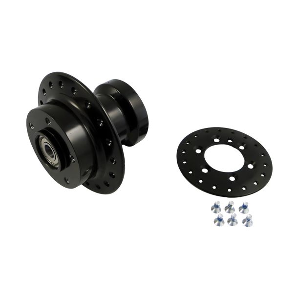 Buje de rueda delantera para freno de disco - aluminio negro - completo con cojinetes y tornillos - mokick
