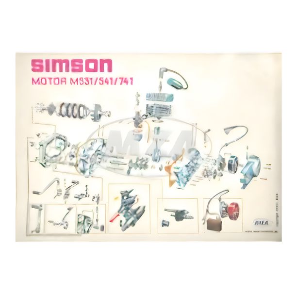 Simson explosieillustratie, kleurenposter voor motor M531/541/741 - S51, S70