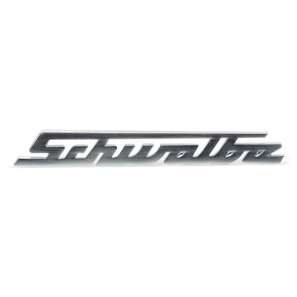 lettering “Schwalbe” - aluminium, silver, straight - for knee protector/front