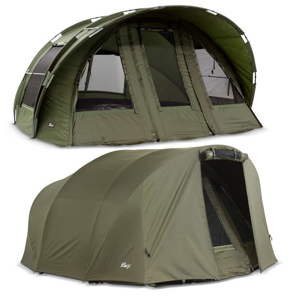 Lucx® Karpfenzelt Bivvy 2 3 4 Mann Angelzelt Leopard XL Carp Dome + Überwurf – Bild 1