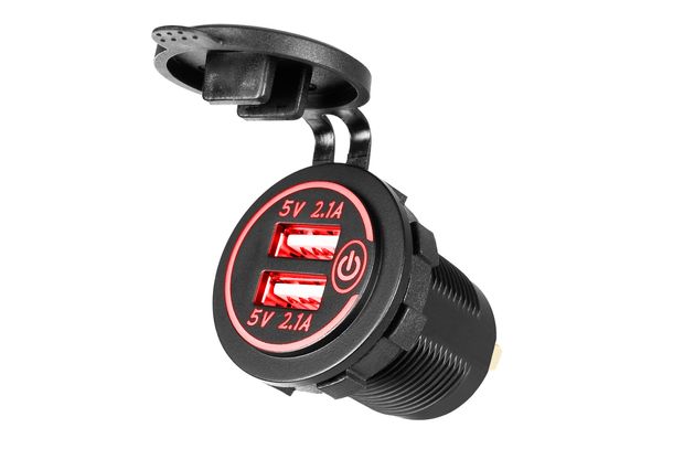 Caricabatterie accendisigari Ricambino USB A, caricabatterie per auto, presa universale con interruttore touch per auto e moto.
