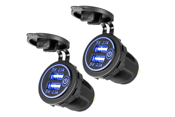 Ladegerät Zigarettenanzünder Ricambino USB A Auto Ladegerät Steckdose, universal mit Touch Schalter für Auto und Motorrad, 2 Stück