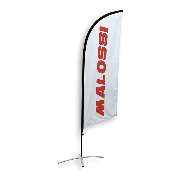 Bandiera da spiaggia Malossi, 2,8 m x 60 cm, bianco, logo Malossi rosso