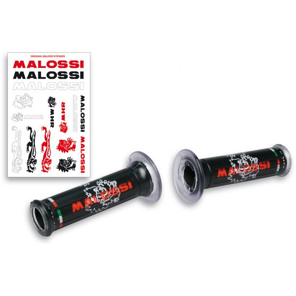 Tiradores Malossi abiertos Ø 30 mm, negro con logo Malossi, 2 piezas