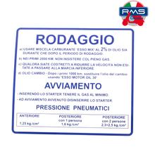 Schild RMS “ RODAGGIO “ blau für Vespa 50, 610170M003