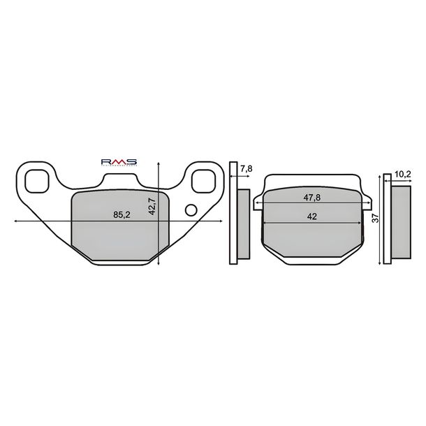 Bremsbeläge RMS organisch 82,5x4,27x7,8mm / 42-47,8x37x10,2mm