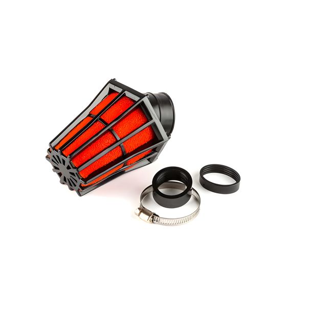 Hexa gebogen 45 graden luchtfilter d.35mm zwart/rood