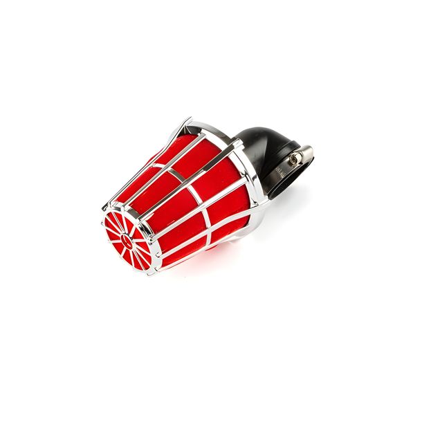 Filtre à air Hexa plié 90 degrés d.35mm chromé/rouge