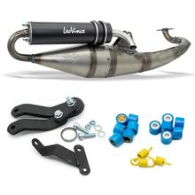 Auspuffanlage komplett LeoVince HAND MADE TT Black Edition mit Zulassung, Aluminium schwarz für Aprilia SR Stealth / Racing liegend LC 50 Bj. 1998 - 2002 / Keeway Focus / Matrix Bj. 2006 / Yamaha Aerox Kat Bj. 2000 - 2001
