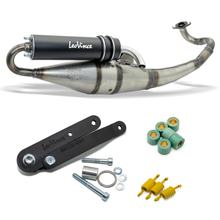 Auspuffanlage komplett LeoVince HAND MADE TT Black Edition mit Zulassung, Aluminium schwarz für Peugeot Jet Force 50 TDSI i.e. 2003 - 2006 / Jet Force C-Tech i.e. LC / Ludix Blaster LC 2005 / Speedfight 3 50 LC 2009 - 2011