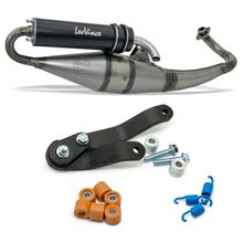 Auspuffanlage komplett LeoVince HAND MADE TT Black Edition mit Zulassung, Aluminium schwarz für Aprilia SR 50 Motard 2-Takt 50 2012 - 2017 / Gilera Ice Kat 2001 / Piaggio Fly AC 50 2005 / Typhoon 2-Takt 2012 - 2020