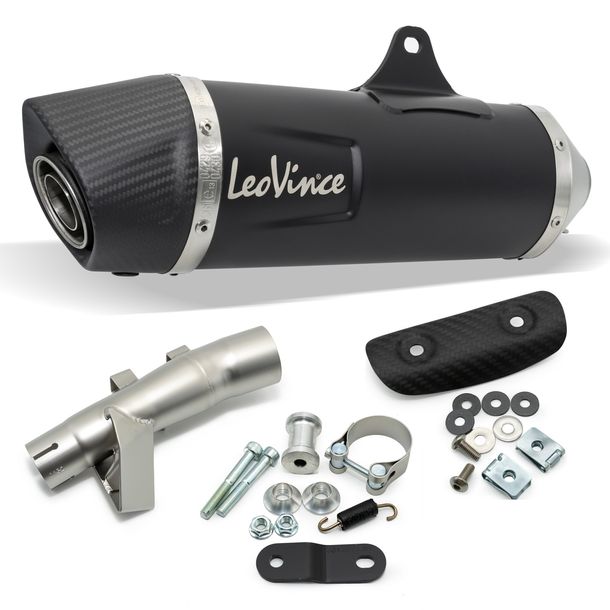 Endschalldämpfer LeoVince NERO mit Zulassung, Edelstahl schwarz, Carbon Kappe & Hitzeschild für Honda Forza 750 Bj. 2021 - 2024 E5 / Forza / X-ADV Bj. 2025 - 2026 E5+ / X-ADV Bj. 2017 - 2024 E4 / E5