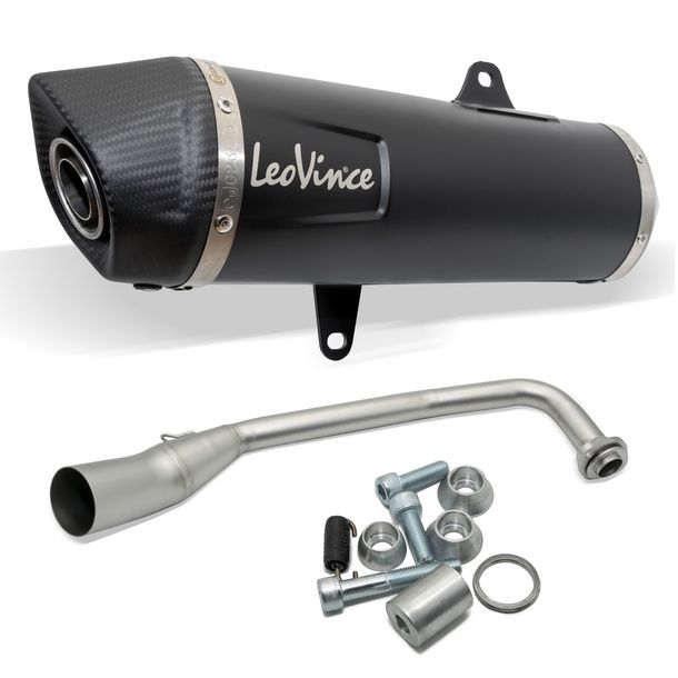 Impianto di scarico LeoVince completo NERO in acciaio inox nero, tappo in carbonio per Honda Forza 125 (NSS 125) / ABS