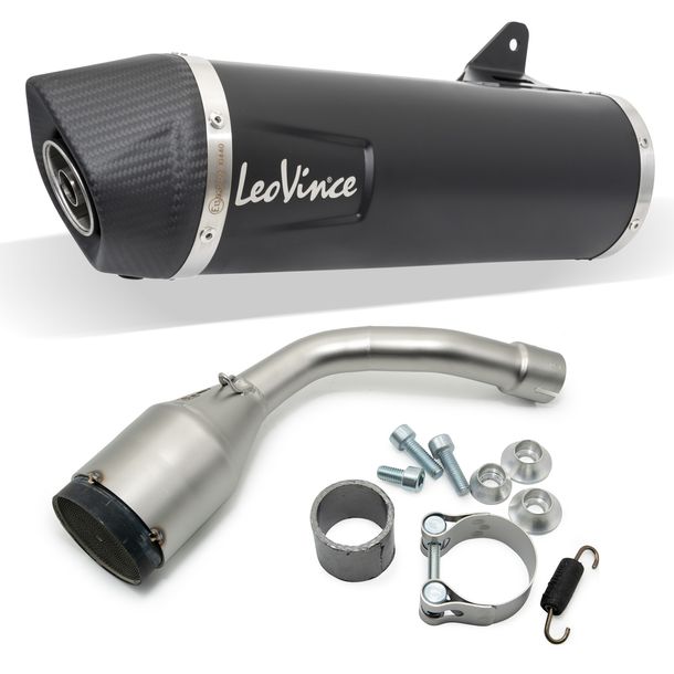 Endschalldämpfer LeoVince NERO mit Katalysator & Zulassung, Edelstahl schwarz, Carbon Kappe für Vespa GTS 300 HPE / Super / Sei Giorni Bj. 2019 - 2020 E4