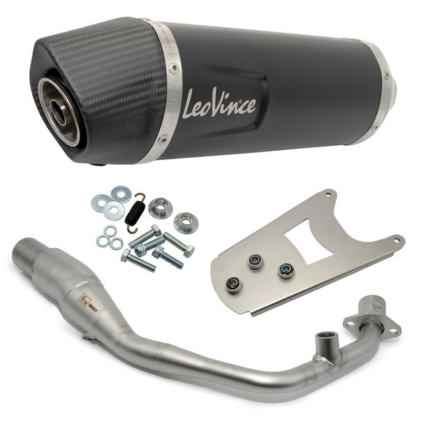 Système d'échappement complet LeoVince NERO avec catalyseur & homologation, acier inoxydable noir, embout en carbone pour Piaggio Vespa Primavera / Sprint 125 iGet ABS