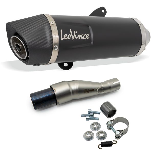 Silenciador trasero LeoVince SLIP-ON NERO con catalizador y homologación, acero inoxidable negro, tapa de carbono para Piaggio Vespa GTS 125 / 150 i.e. Año 2017 - 2020