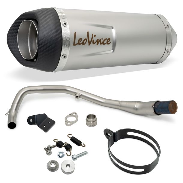 Impianto di scarico completo LeoVince LV ONE EVO con catalizzatore e omologazione, acciaio inossidabile, terminale in carbonio per Honda CB 125 R