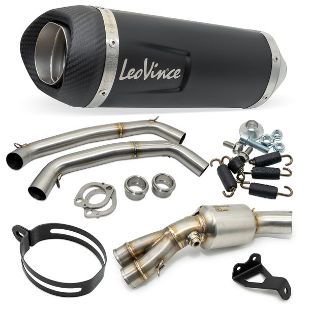 Sistema de escape completo LeoVince LV ONE EVO Black Edition con catalizador y homologación, acero inoxidable negro, tapa de carbono para Yamaha MT-07 / FZ-07 700 2017 - 2020 E4 / Tracer 700 / XSR 2016 - 2020 E4 / Tracer GT 2019 - 2020 E4