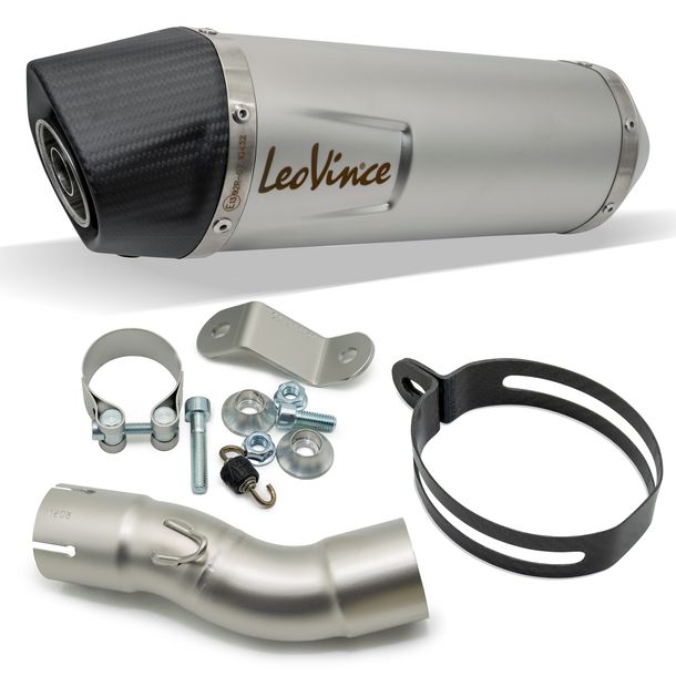 Silencieux LeoVince LV ONE EVO homologué, acier inoxydable, embout en carbone pour Kawasaki Ninja 400 2018 - 2021 E4 / Ninja 400 / Z 400 2022 - 2023 E5 / Ninja 500 / SE / Z 2024 - 2026 E5+ / Z 400 2019 - 2021 E4