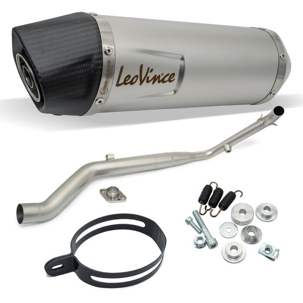 Système d'échappement complet LeoVince LV ONE EVO avec catalyseur & homologation, acier inoxydable, embout en carbone pour Yamaha MT-125 / XSR / YZF-R 125 ann. 2021 - 2024 E5