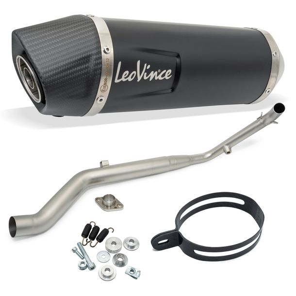 Sistema de escape completo LeoVince LV ONE EVO Black Edition con catalizador y homologación, acero inoxidable negro, tapa de carbono para Yamaha MT-125 / XSR / YZF-R 125 año 2021 - 2024 E5