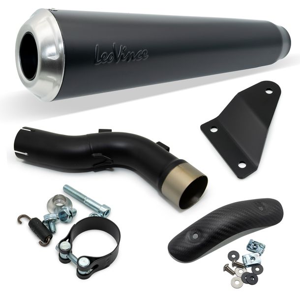 Silenziatore finale LeoVince CLASSIC RACER Black Edition omologato, acciaio inossidabile nero e parascalore in carbonio per Honda CMX 500 Rebel anno 2017 - 2024 E4 / E5 / anno 2025 - 2026 E5+