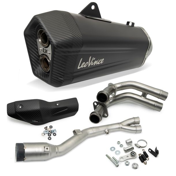 Complete uitlaatsysteem LeoVince LV-12 Black Edition met katalysator & homologatie, roestvrij staal zwart, carbon kap & hittebeschermplaat voor Yamaha T-Max / Tech Max 560 Bj. 2020 - 2024 E5
