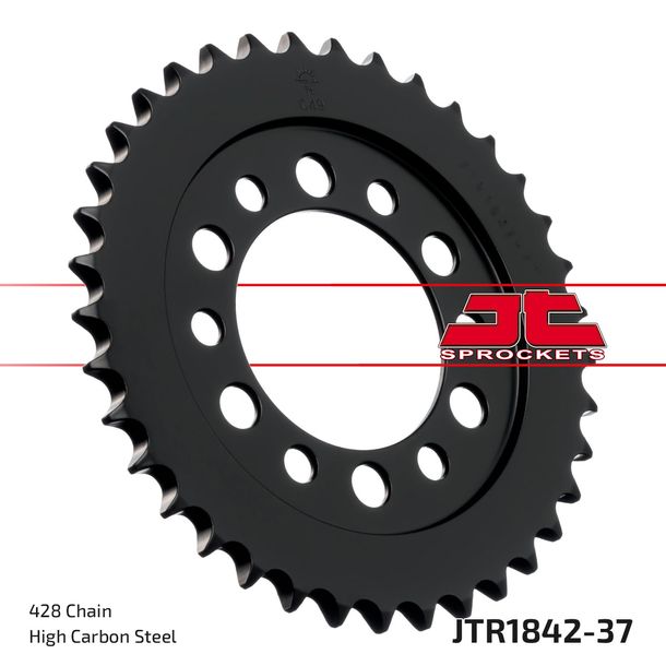 JT Sprockets 428 37Z, diametro interno 62 mm, bullone circolare 80 mm per Yamaha DT TW E Trailway YZ TY SR SE 80 - 350 ccm Anno 1974 - 2015