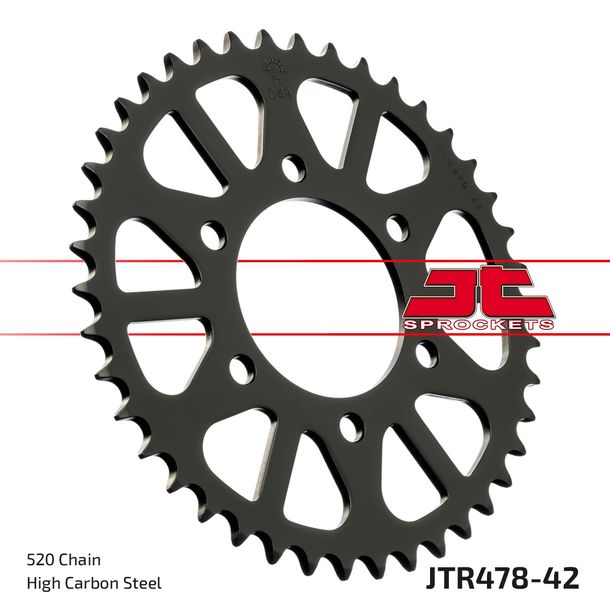 Pignon JT Sprockets 520 42T, diamètre intérieur 80 mm, cercle de boulons 104 mm pour Yamaha YZF-R6, Kawasaki ZX-6R 250 - 1000 ccm Année 1984 - 2022