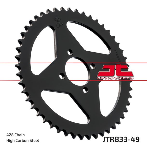 Pignon JT Sprockets 428 49Z, diamètre intérieur 44 mm, cercle de boulons 60 mm pour Yamaha DT LC 2 TT-R 80 / 125 ccm Année 1982 - 2004